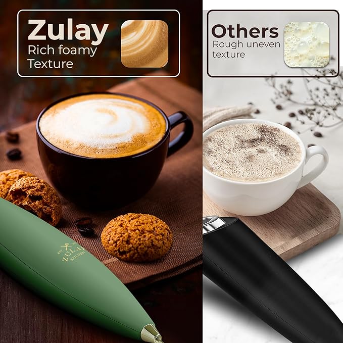 Zulay Kitchen Powerful Milk Frother Wand With Duracell Batteries - Ultra Fast Handheld Drink Mixer - Electric Whisk Foam Maker for Coffee, Lattes, Cappuccino & Matcha - Triple Whisk - Olive Gold