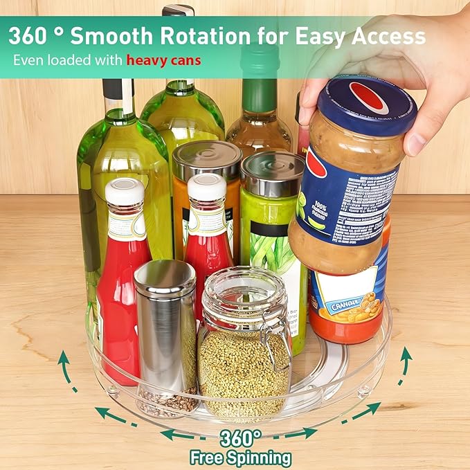 Optish 2 Pack Lazy Susan Organizer, 10.7" Lazy Susan Turntable for Cabinet, Spice Organization for Cabinet, Refrigerator, Pantry, Closet, Countertop, Non-Skid Turntable Organizer, Clear
