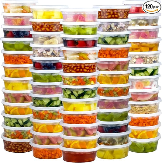 60 Sets (120-Piece) Deli Containers with Lids 8 oz