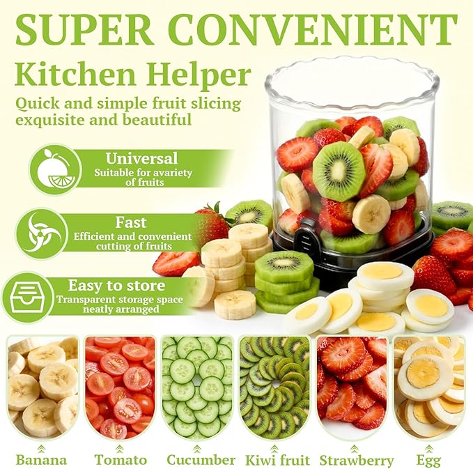 Hendiy Strawberry Slicer with Stainless Steel Blades | Egg & Fruit Slicer Cup for Banana, Cucumber, Mushroom | ABS Detachable Kitchen Gadget - Precision Berry Cutter Tool (Black, 1-Pack)