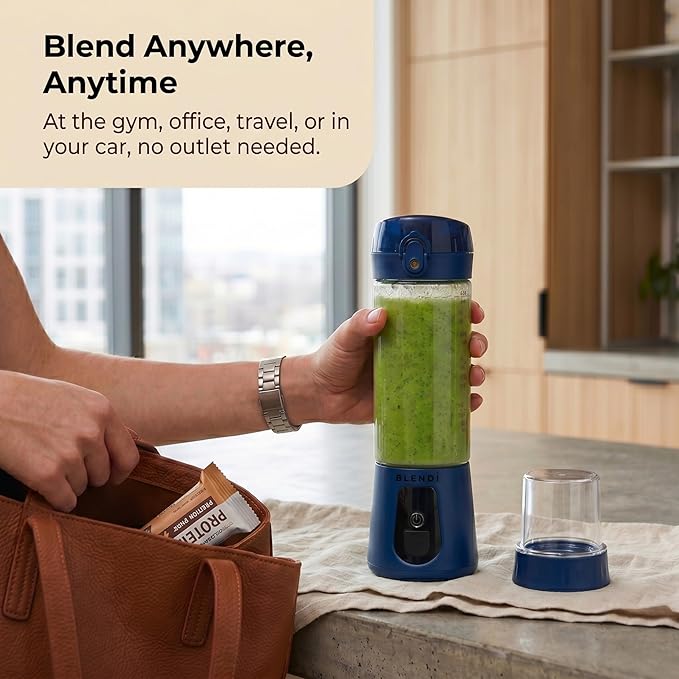 BLENDi Pro+ Portable Blender (17.5oz, Navy Blue) – Powerful Ice Crushing 120W Motor, USB-C Rechargeable, Cordless Personal Blender Smoothies & Shakes – BPA-Free, Self-Cleaning, Travel-Friendly