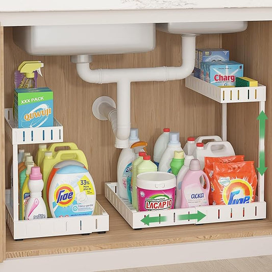 Under Sink Organizer, 2 Tier Expandable Under Cabinet Organizer