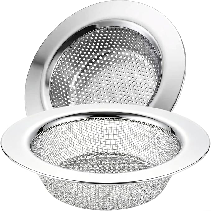 LASSHSWA 2 Pcs Kitchen Sink Strainer Stainless Steel, Mesh and Punching, Kitchen Sink Drain Strainer, Sink Strainers with Large Wide Rim 4.5" Diameter for Kitchen Sinks