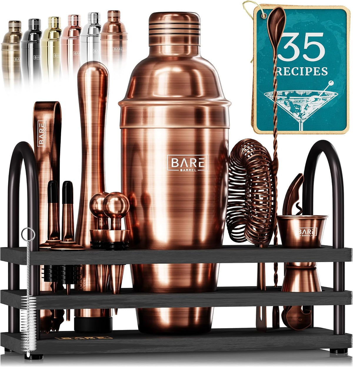 Mixology Bartender Kit Bar Set | 14-Piece Cocktail Shaker Set | Martini Barware Mixing Tools for Home Bartending | 35 Recipe Cards | Gift Set (24oz Cobbler Shaker, Copper/Black)