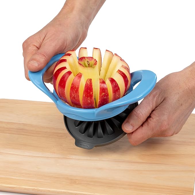 PrepWorks by Progressive Dishwasher Safe 16-Slice Thin Apple Slicer and Corer with Attached Safety Cover (Baby Blue)
