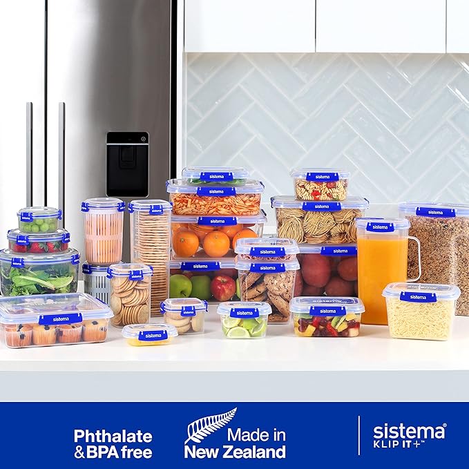 Sistema KLIP IT+ 2.2L Rectangle Food Storage Containers (3-Pack), Stackable & Airtight Food Boxes with Lids, Dishwasher, Freezer, & Microwave-Safe, BPA-Free, School Lunch Boxes