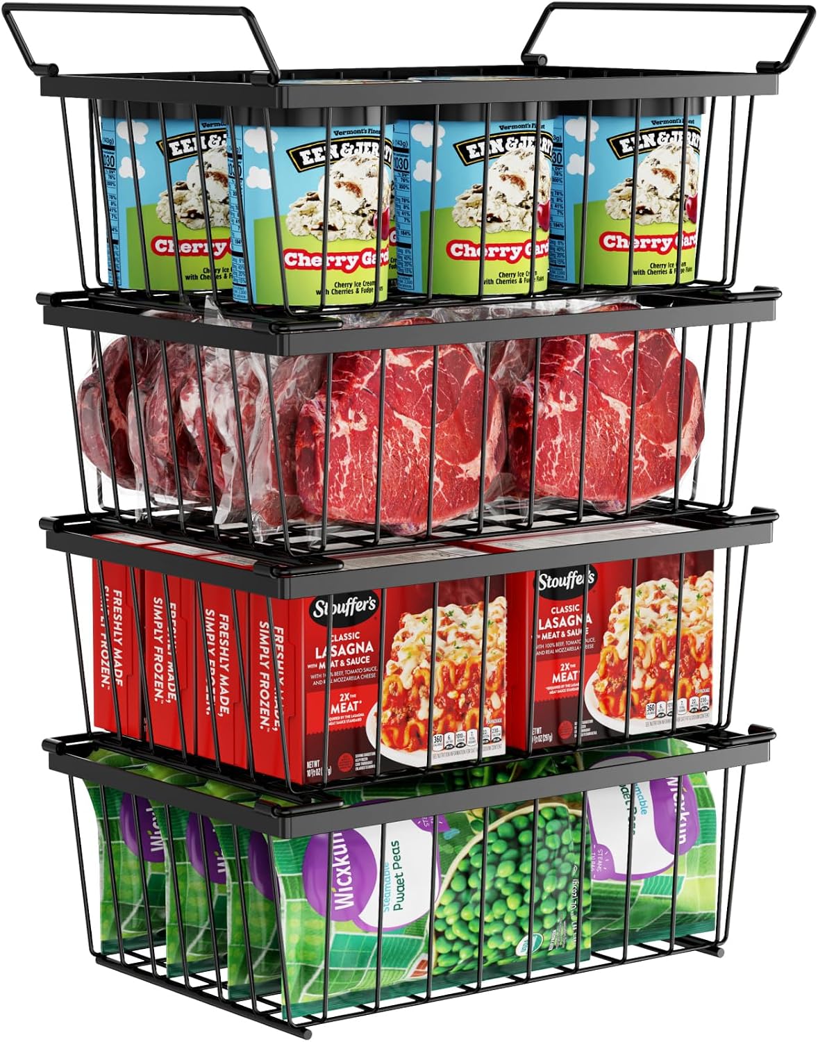 Freezer Organizer Bins - Storage Baskets for 5 Cu.Ft, 4 Pack