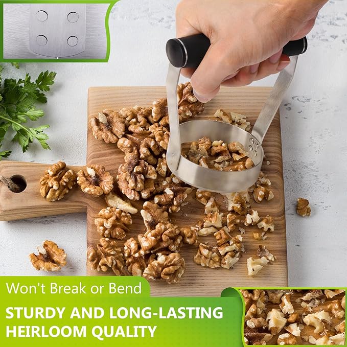 HULISEN Plain Edge Food Chopper, 3 Inch Manual Hand Chopper Dicer, Stainless Steel Round Handheld Food Cutter with Grip Handle, Chop Cabbage, Boiled Egg, Nut, Fruit, Vegetable, Meat for Salad