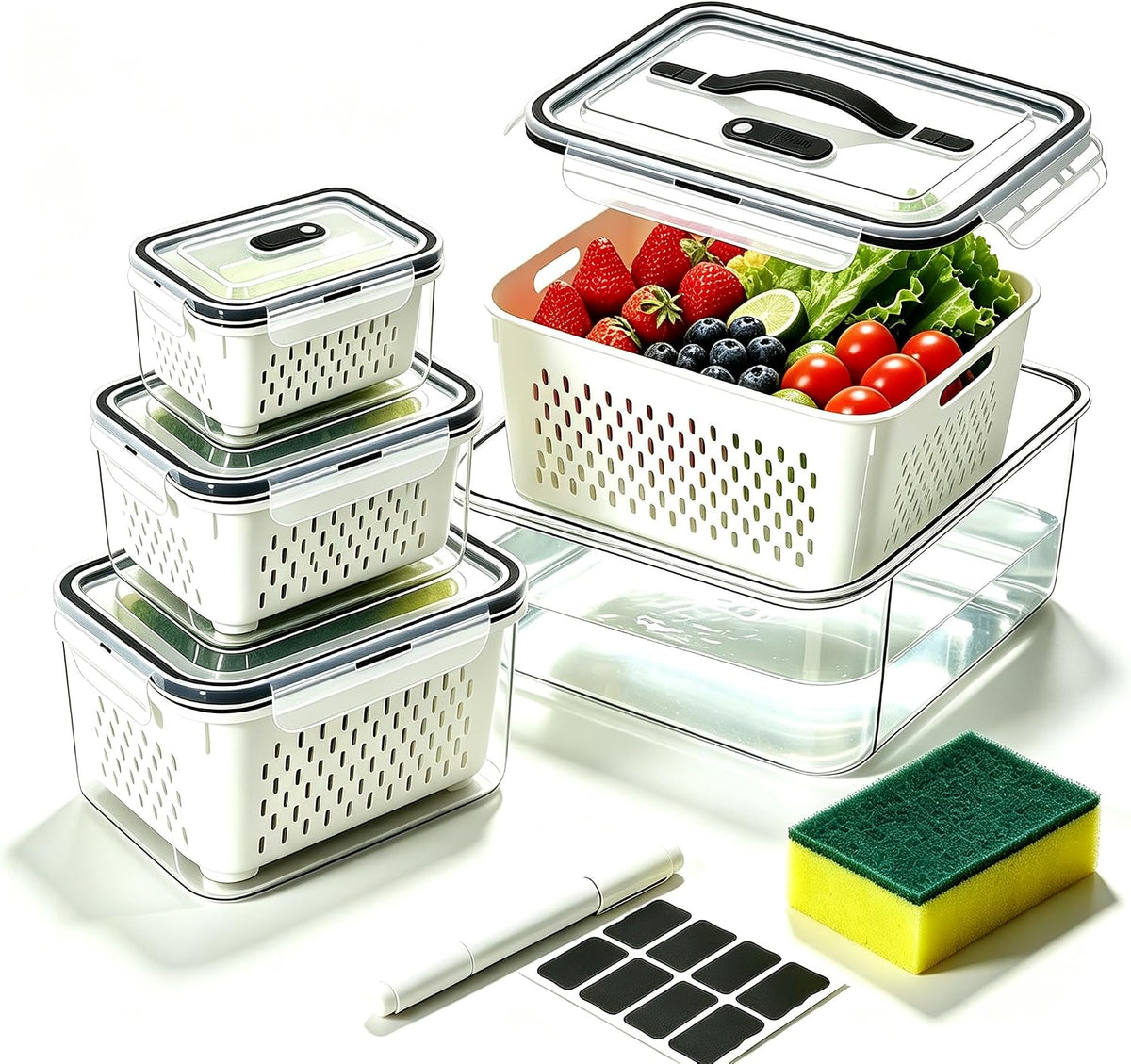 5 Pack Fruit Storage Containers for Fridge, Plastic Food Storage Container