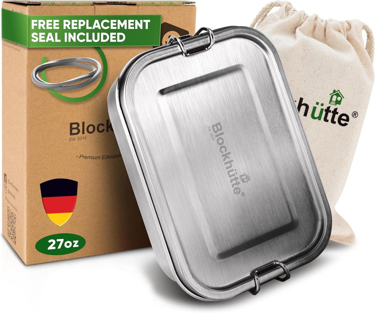Stainless Steel Lunch Box I 27oz I with free sealing I Bento Box 3 Compartments, Leak-Proof Food Containers, Metal Lunchbox for Travel & Work, Eco-Friendly Meal Storage Solution