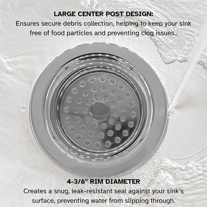 Westbrass A2165-26 4-1/4" OD Post Style Large Kitchen Basket Strainer with Waste Disposal Flange and Stopper Drain Set, Polished Chrome