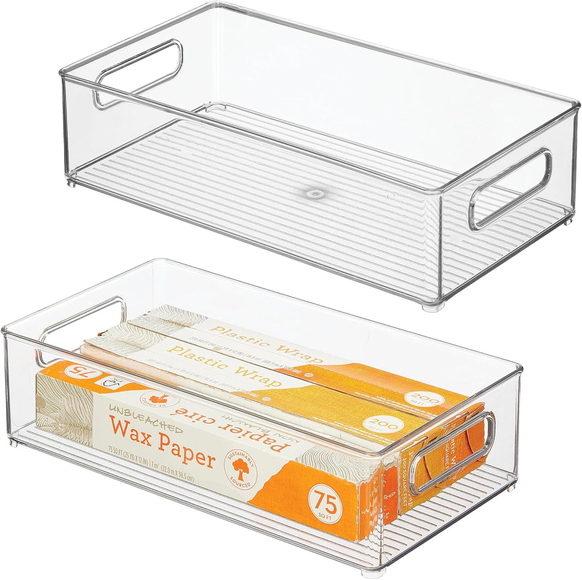 Stackable Fridge Bin, Clear, Set of 2