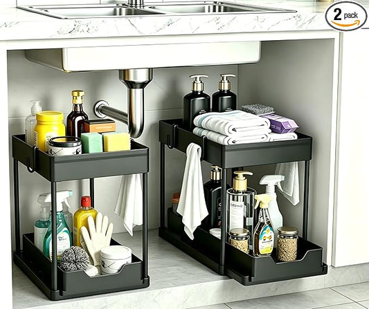Under Sink Organizer 2 Pack, Bathroom Cabinet Organizer