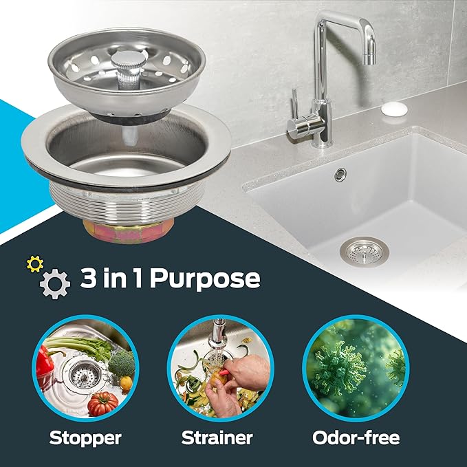EZ-FLO Kitchen Sink Strainer with Die-Cast Slip-Joint Nut, Fits 3-1/2 to 4 Inch Openings, Stainless Steel, 30001