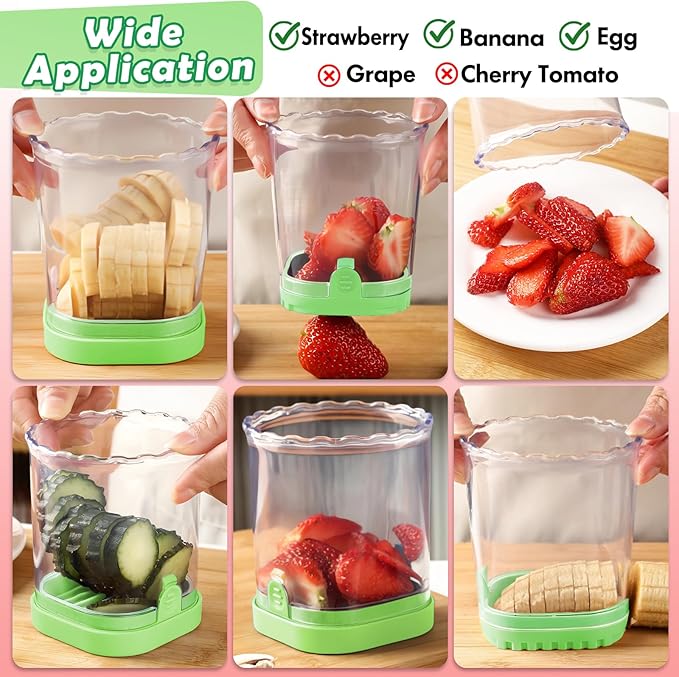 Creative Strawberry & Fruit Slicer - Detachable Cutter with Push Plate (Fluorescent Green)
