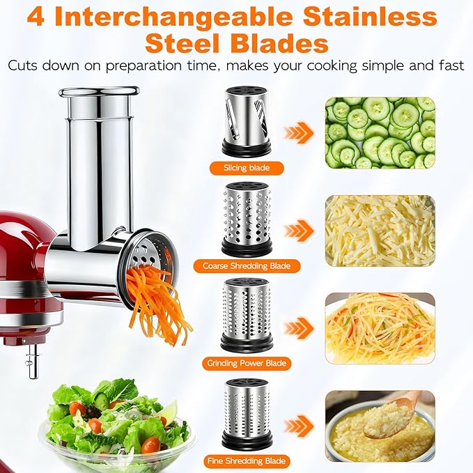 Stainless Steel Slicer Shredder Attachments for Stand Mixers, Vegetable Shredder, Cheese Grater, Salad Maker, Food Slicers Chopper Grinding Powder Accessories
