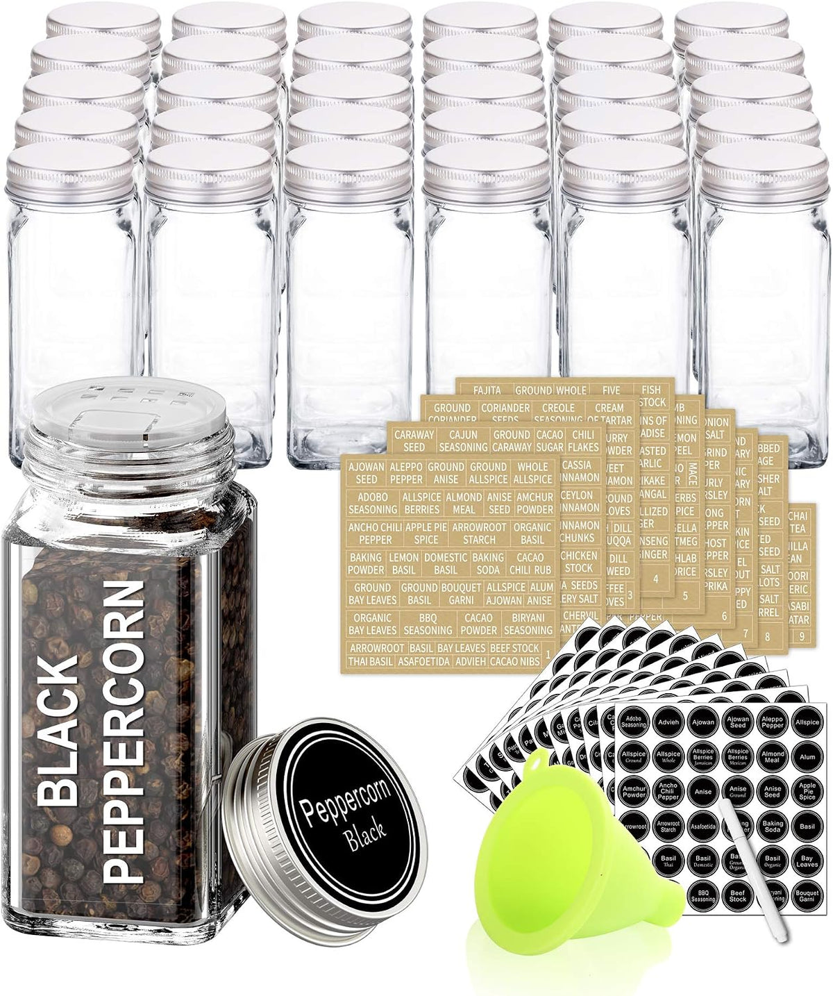 30 Pcs Glass Spice Jars with Lids, 4oz Spice Bottles with Labels