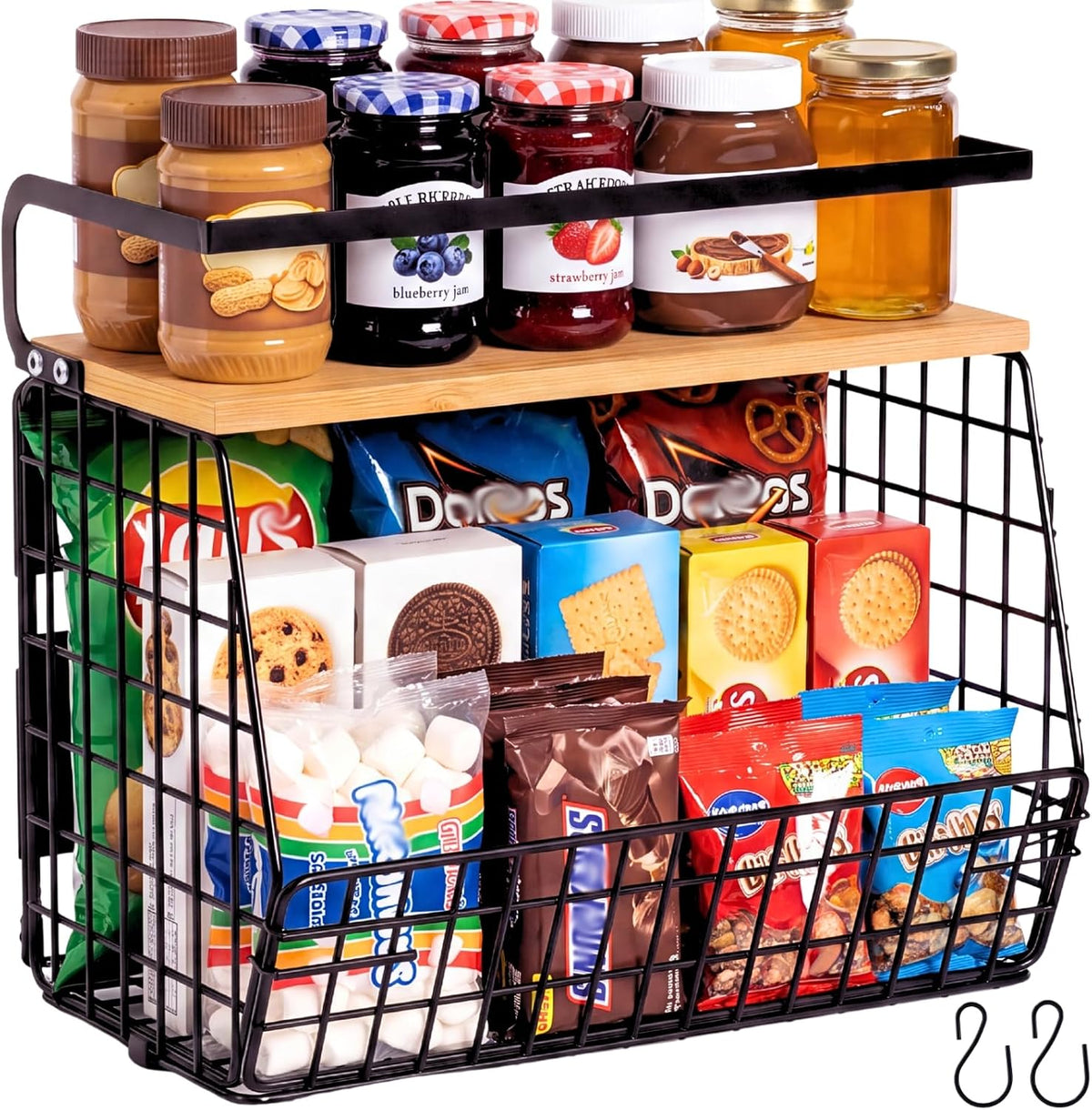 Magnetic Shelf for Fridge with Wood Lid, Fruit Potato and Onion Storage Bins, Pantry Organizers & Storage, Large Container Magnetic Spice Rack for Refrigerator, Kitchen Counter, Cabinet