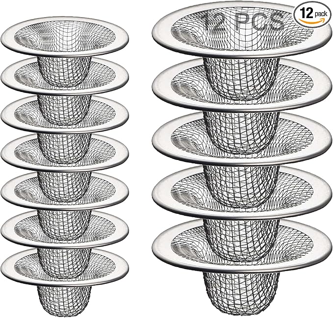 12PCS Stainless Steel Slop Basket Filter Trap, 2.75" & 4.41" Mesh Sink Drain Strainer Screen Bathroom Kitchen, Drain Mesh Basket Cover Hair Catcher for Lavatory RV Shower Floor Utility Drain