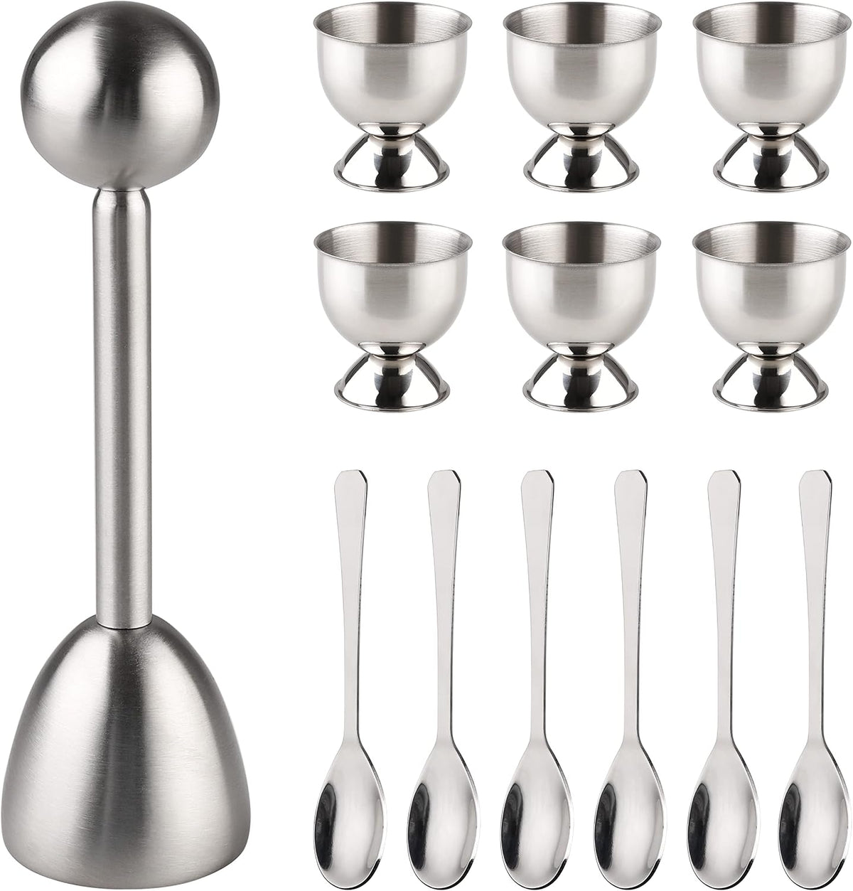Egg Cracker Topper Set of 13 Egg Cups for Soft Boiled Eggs Tool Set Includes 1 Egg Topper Cracker 6 Egg Cups 6 Spoons (egg cup 13)