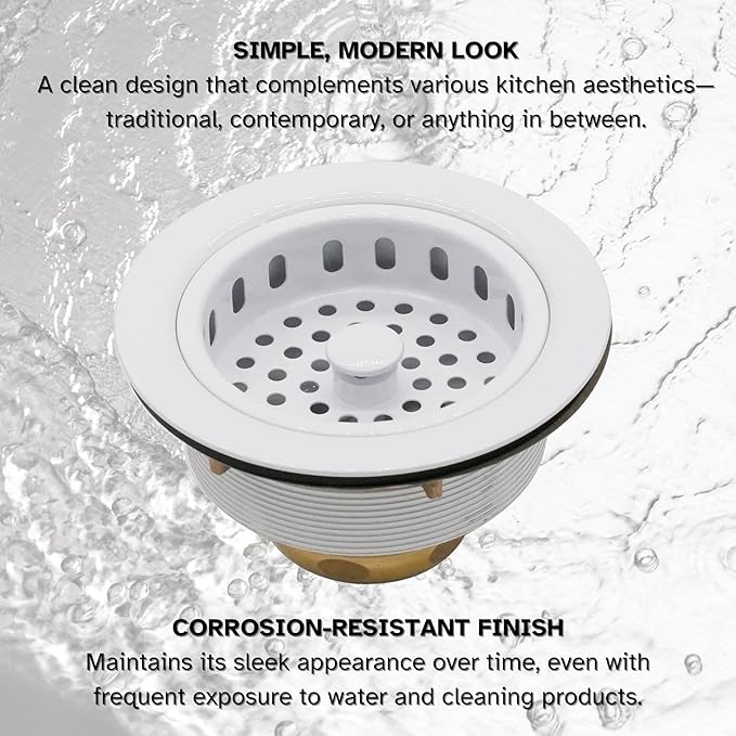 Westbrass D214-50 3-1/2" Post Style Large Kitchen Sink Basket Strainer, Powder Coat White