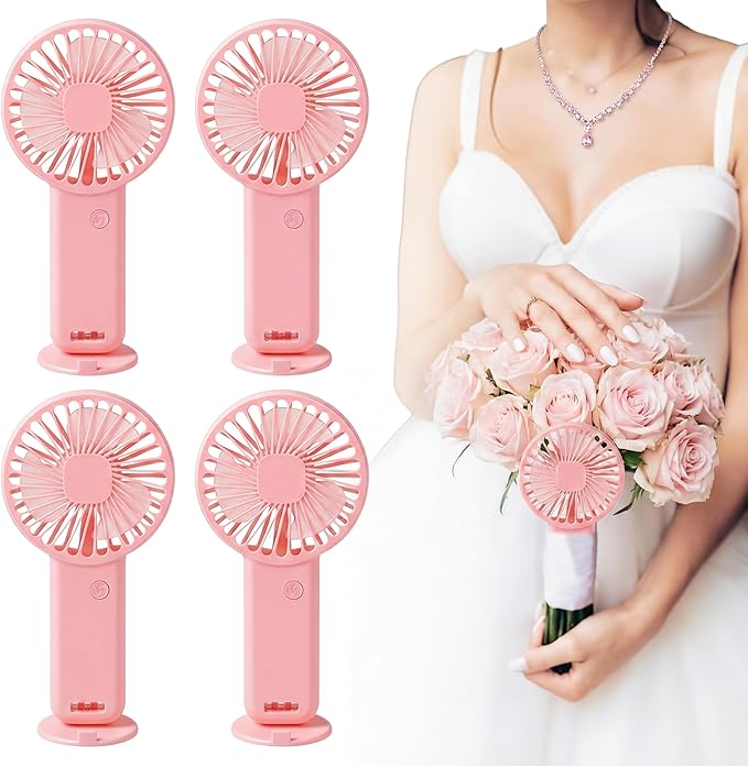 4 Pcs Bridal Hand Bouquet Fans Wedding Mini Portable Fans for Bouquet Ideas Decor 6.6 Inch Cooling Flower Accessory with Battery for Bride Bridesmaid Engagement Summer Outdoor Weddings
