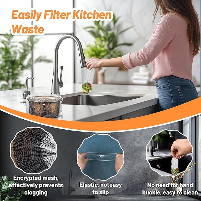 RAINFLOW 400 Pack Kitchen Sink Strainer Mesh Bag - Disposable Sink Drain Covers,Kitchen Essentials Sink Filter Nets, Anti-Clogging Sink Drain Strainer Collecting Leftovers, Hair, Debris