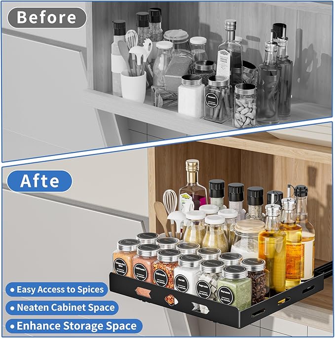 Pull Out Spice Rack Organizer for Cabinet, 1 Tier Heavy Duty Spice Rack