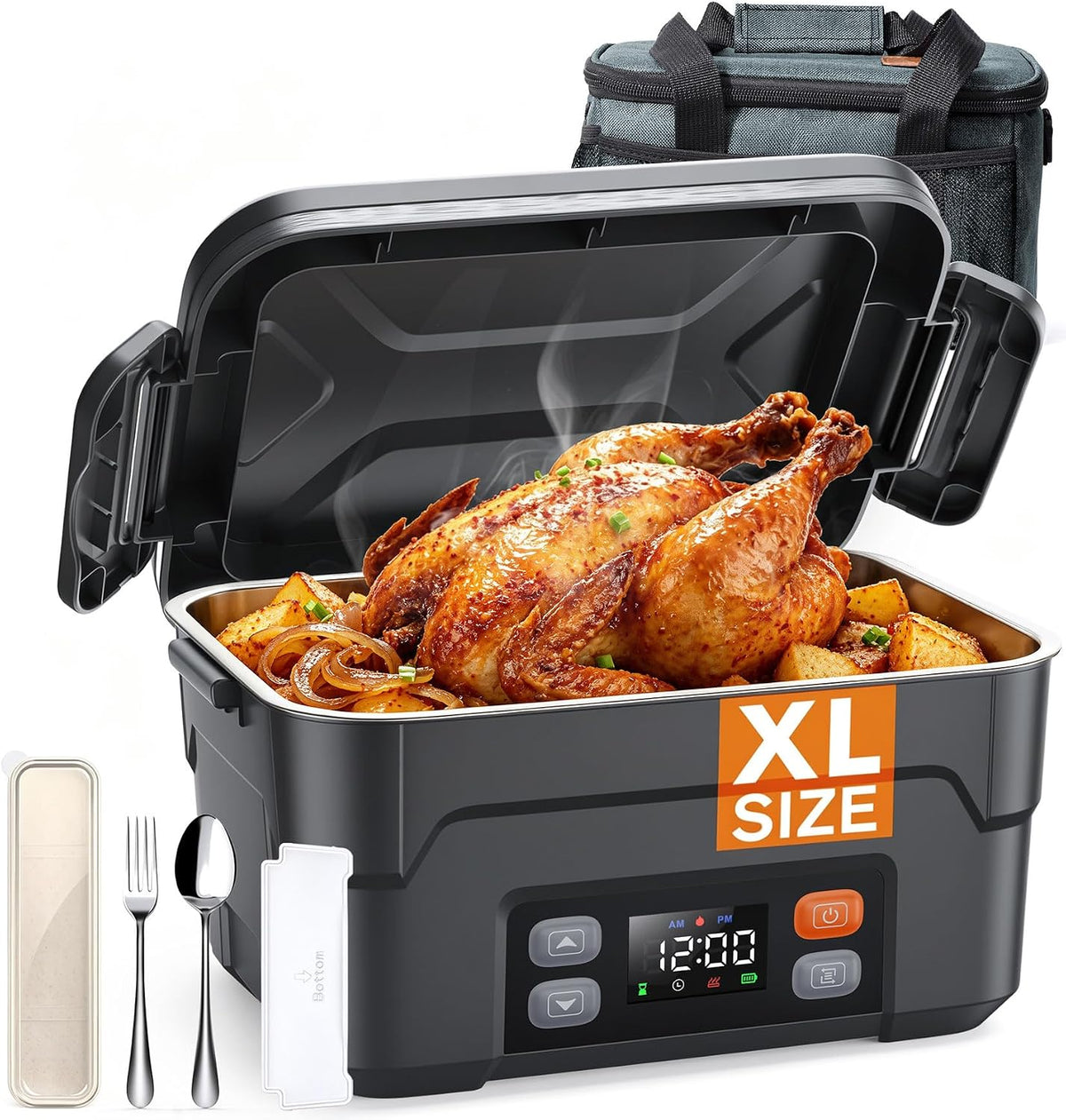 1.5L Cordless Heated Lunch Box for Men, 27000mAh,Black