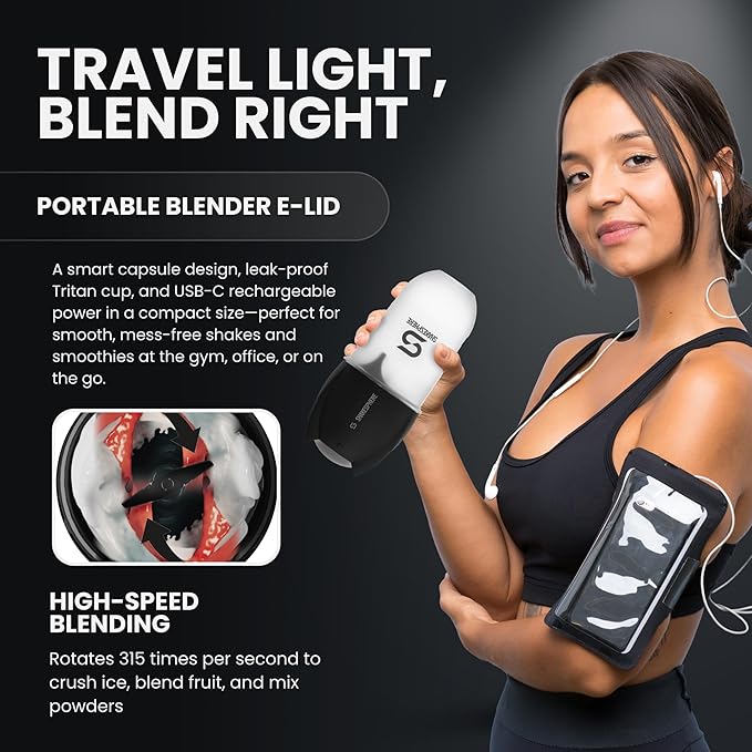 SHAKESPHERE Portable Blender for Shakes and Smoothies – 19oz Electric Personal Blender with Clear Tritan Cup, USB-C Rechargeable, Compact and Powerful for Travel, Gym, and Workout – Black