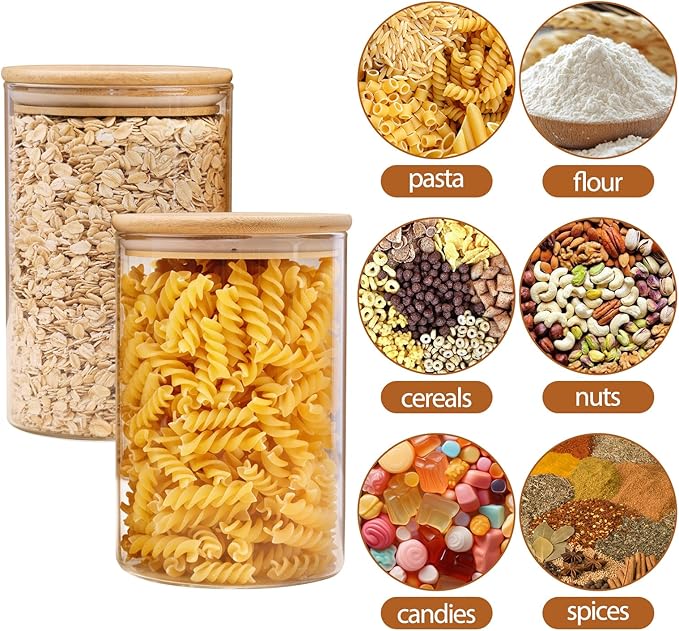 Moretoes 6Pack 1qt Glass Storage Containers with Bamboo Lids, Airtight Pantry Storage Jars for Flour, Sugar, Dry Goods