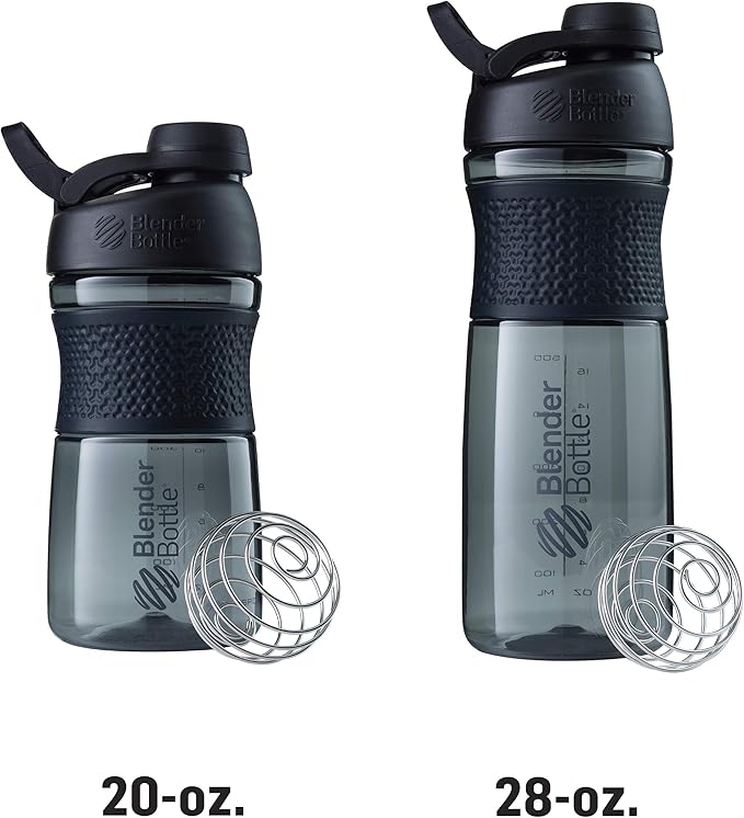 BlenderBottle SportMixer Shaker Bottle Perfect for Protein Shakes and Pre Workout, 20-Ounce, Black
