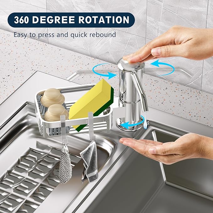 Soap Dispenser for Kitchen Sink, Mecyfaty Under Counter Sink Soap Dispenser Pump with 39" Extension Tube Kit, Built in ABS Kitchen Dish Soap Dispensers with Sponge Holder, No More Refills, Chrome
