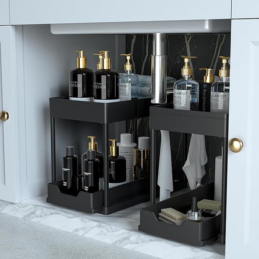 Under Sink Organizer -2 PACK, Pull Out Bathroom Organizer