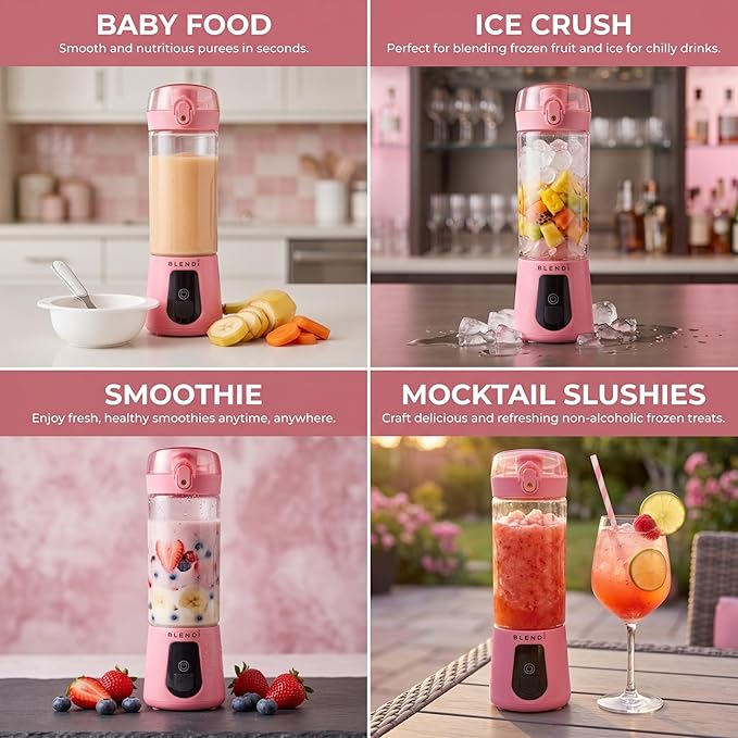 BLENDi Pro+ Portable Blender (17.5oz, Blush) – Upgraded 120W Motor, USB-C Rechargeable, Cordless Personal Blender – BPA-Free, Self-Cleaning, Travel-Friendly New 2025 Model