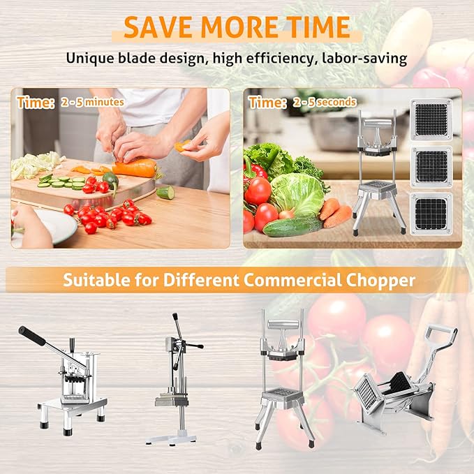 WICHEMI Replacement Chopper Blade 3/8" Commercial Vegetable Chopper Blades Stainless Steel Onion Chopper Dicer Blade and Pusher Block for Fruit Cutting Machine Tomato French Fries Cutter