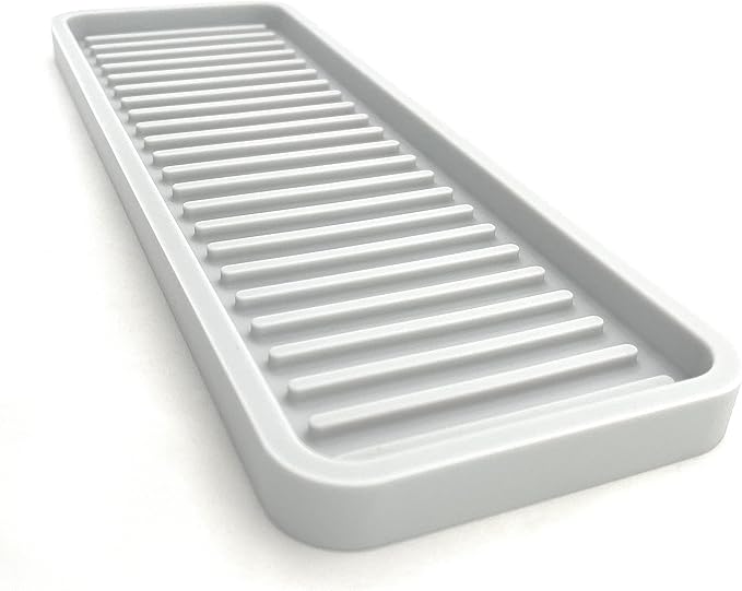 Silicone Kitchen Sink Organizer Tray, Sponge Holder and Countertop Protector | Bathroom and Kitchen Soap Dish and Dispenser Tray (Light Grey, 12"x4")