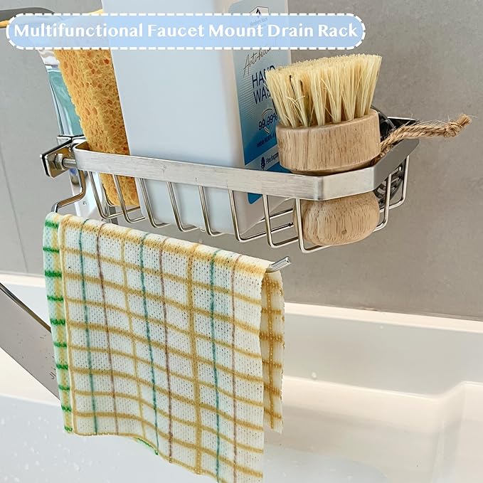 Sponge Daddy Kitchen Sponge Holder, Bathroom Sink Organizer, Shower Caddy Suction Cup, Bottle Organizer, Hanging Organizer, Kitchen Rack, Organizers and Storage for Square Faucet (SQUARE RIGHT)