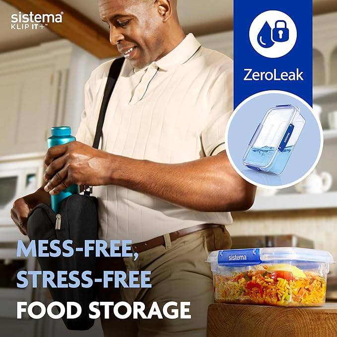 Sistema KLIP IT+ 3.35L Rectangle Food Storage Containers (3-Pack), Stackable & Airtight Food Boxes with Lids, Dishwasher, Freezer, & Microwave-Safe, BPA-Free, School Lunch Boxes