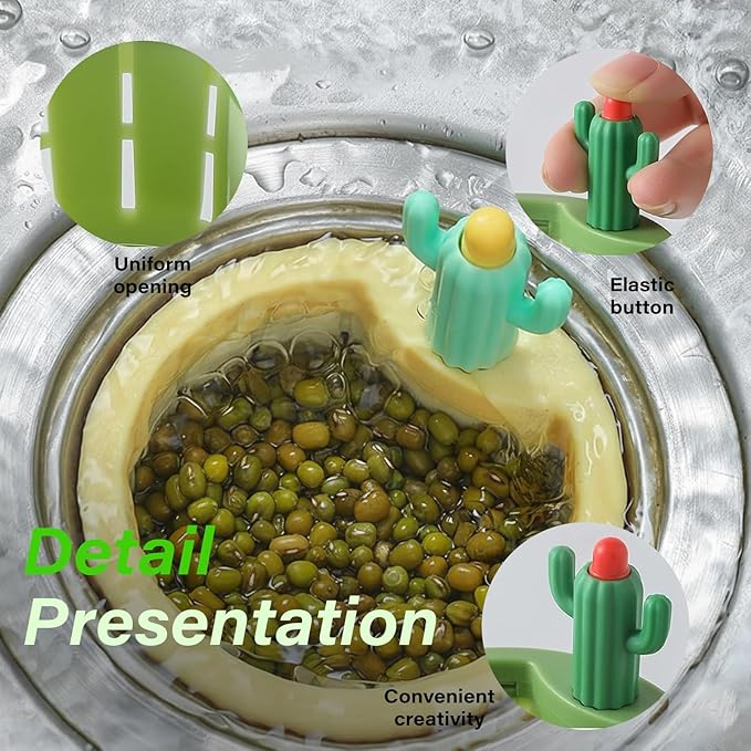 Cactus Kitchen Sink Drain Strainer, 2026 New Self‑Cleaning Press Dumping Basket, Faucet Hanging Filter, Food Residue Collector Kitchen Bathroom Accessory (2Pcs Green+Yellow)