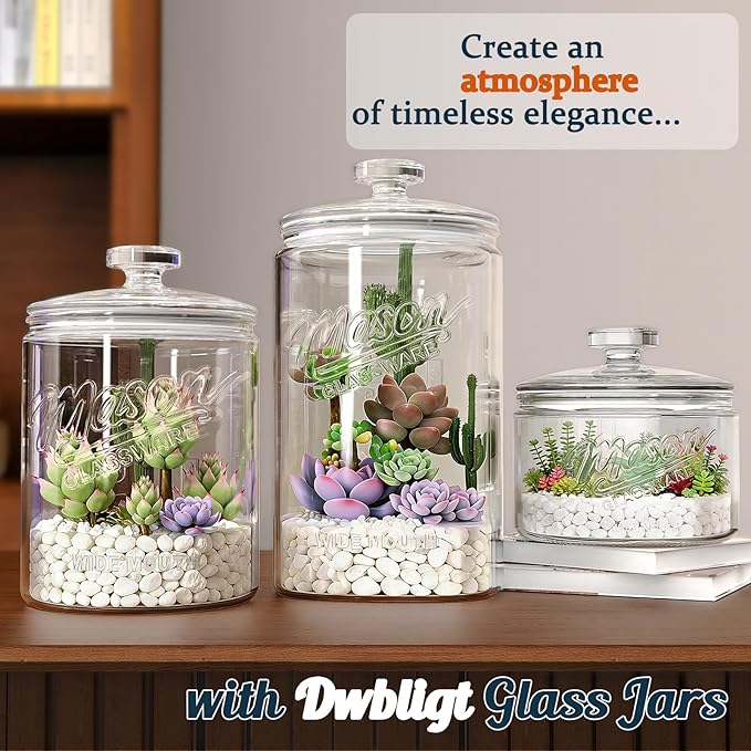 2 Pack 1 Gallon Glass Cookie Jar with Lid, Glass Canisters for Pantry Organizers & Storage, Wide Mouth Mason Jar for Flour Sugar, Sourdough Starter, Coffee, Dog Treat, Apothecary, Laundry Room