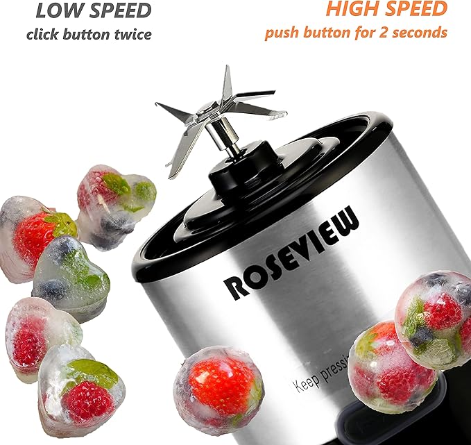Portable Smoothie blender ROSEVIEW Glass bottle USB rechargeable mini Handheld Ice Shakes Cup blend juicer Cordless blender bottle Personal smoothies maker Fruit mixer