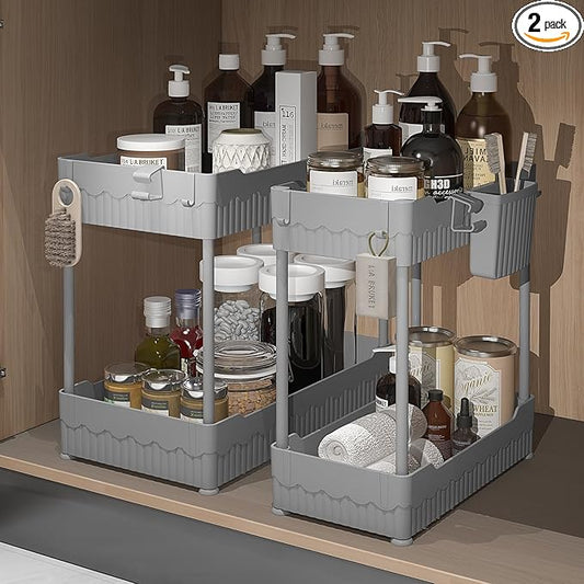 2 Pack Under Sink Organizer, Gray, 14.8 Inch