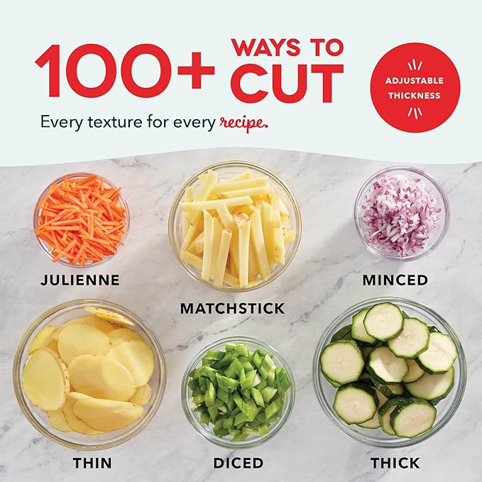 Dash Safe Slice® Mandoline - Compact, Foldable Food Slicer - Slice, Dice, Julienne & More - Perfect for Quick Food Prep - Recipe Guide Included - Aqua