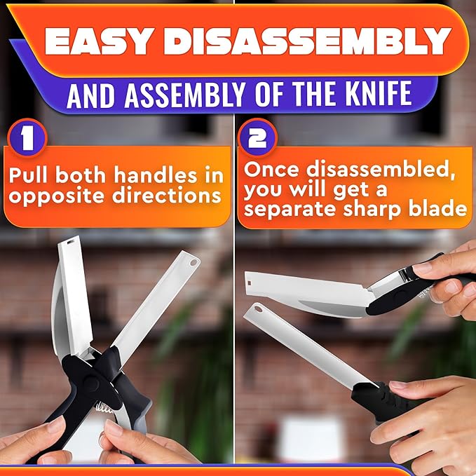 2 in 1 Kitchen Scissors for Food – Stainless Steel 9.5" Tomato Knife Chops Vegetables, Fruit, Cheese, Meat in Seconds | Dishwasher Safe Cutting Board Scissors with Safety Lock – Kitchen Gift for Dad