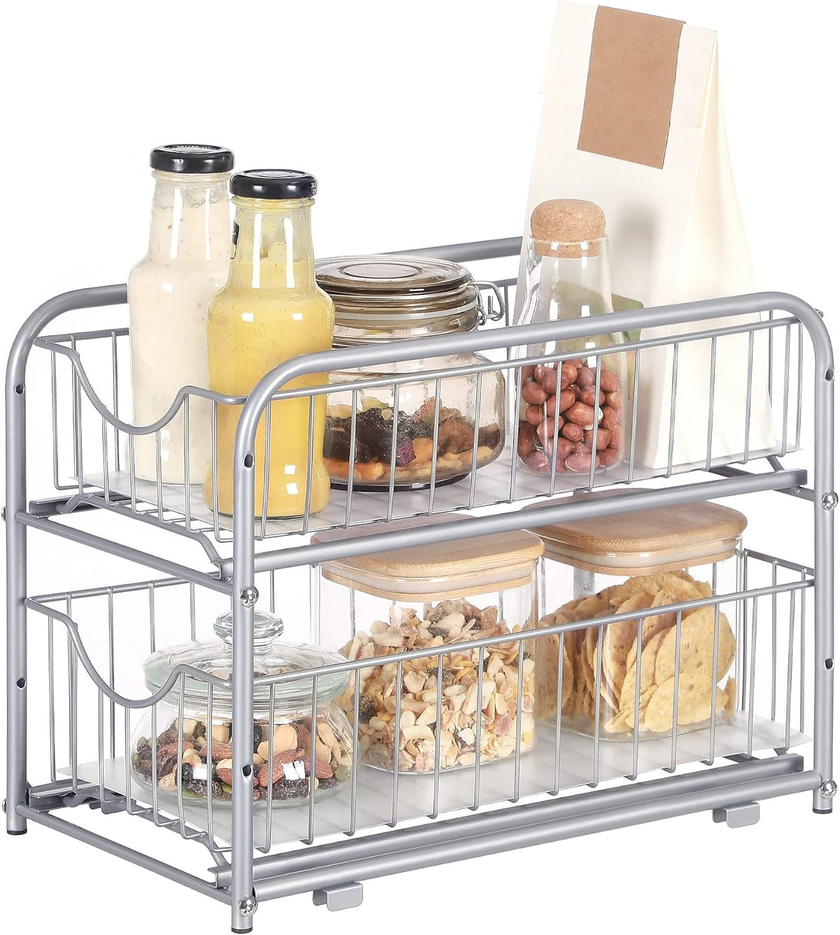 2-Tier Under Sink Pull Out Organizer, Kitchen Bathroom Spice Rack