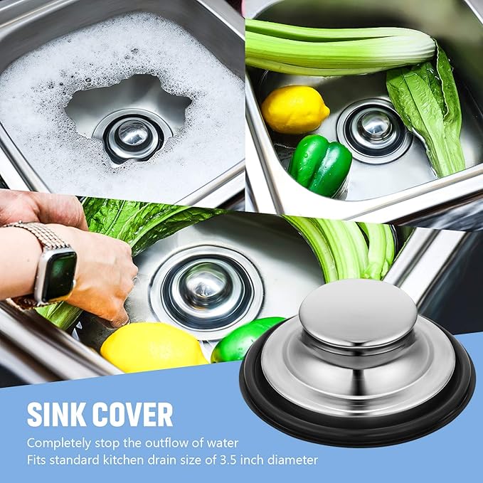 Mudder 3 Pcs Kitchen Sink Drain Strainer and Stopper Stainless Steel Garbage Disposal Plug with Handle Universal Anti-Clogging Kitchen Sink Filter Sieve Basket Strainer(Silver)