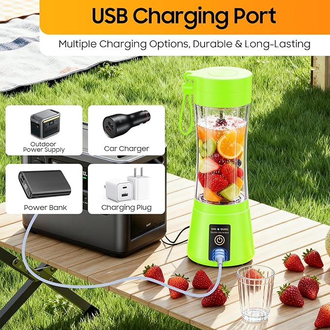 Portable Blender Personal Size Blender - 12 Oz Travel Cup Make Shakes and Smoothies, Cordless & USB Rechargeable, Freshly Squeezed in Picnic/Sports/Office