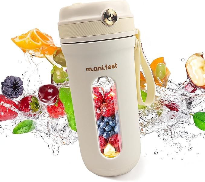 M.ani.fest Portable Blender 350ml – USB Rechargeable Mini Juicer Cup with Type-C, Upgraded Motor, Personal Smoothie Maker for Travel, White