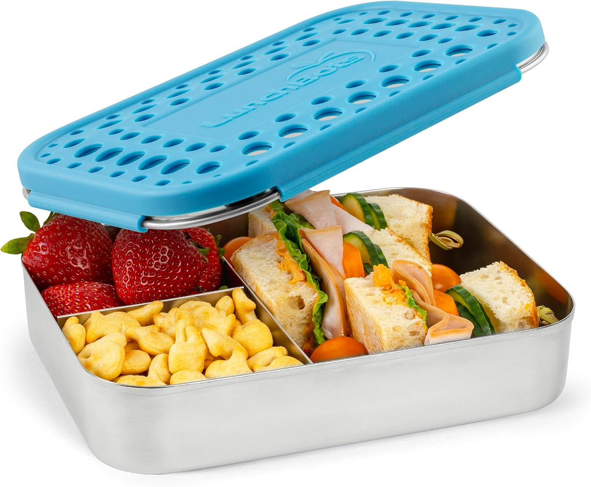 Large Trio Stainless Steel Kids Bento Box 3-Section Aqua 32oz